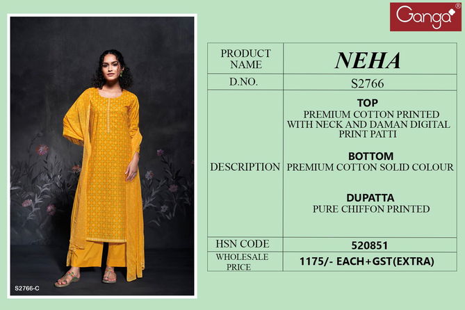 Neha 2766 By Ganga Digital Printed Premium Cotton Dress Material Wholesale Price In Surat